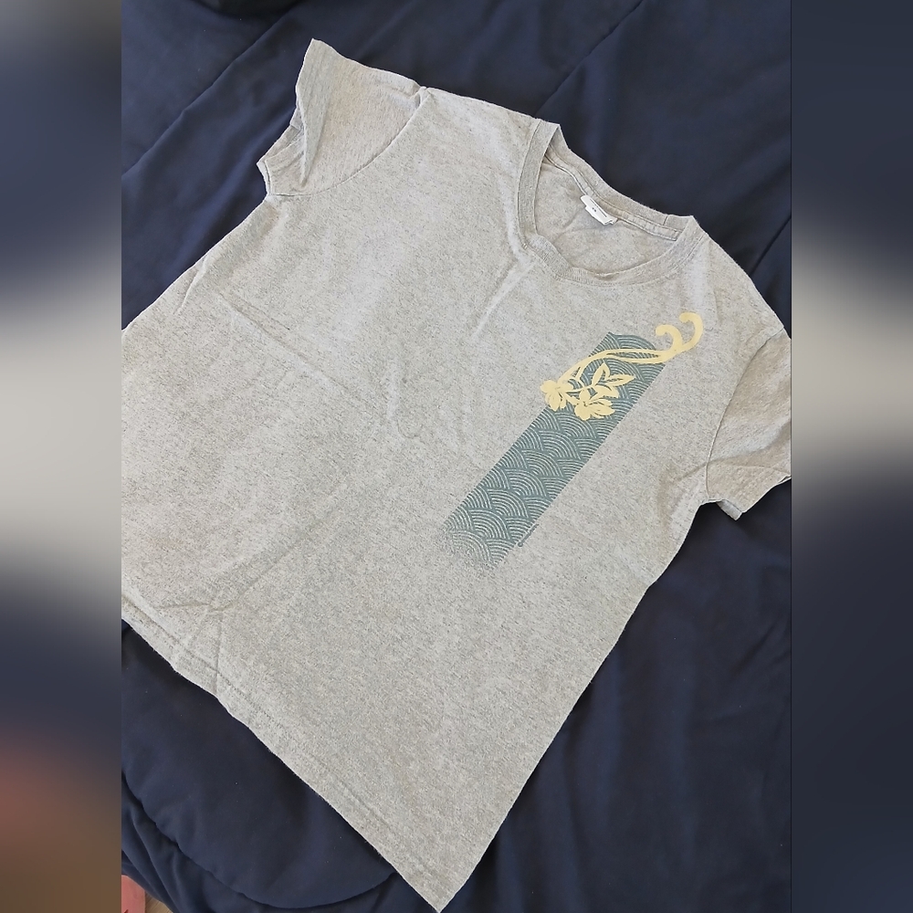 Gray Shirt with Yellow Floral Design